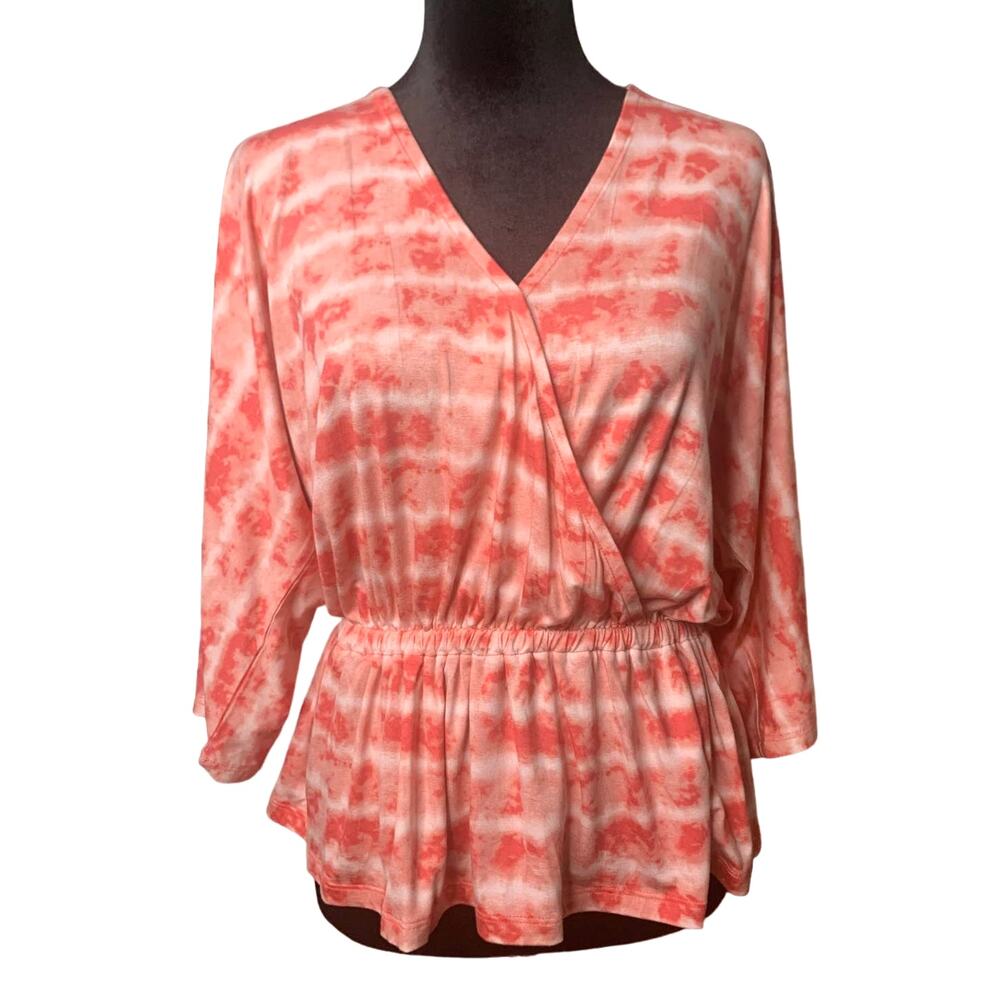 Colleen Lopez Faux Wrap V-Neck Shirt - Womens Small - Red/White - NWOT